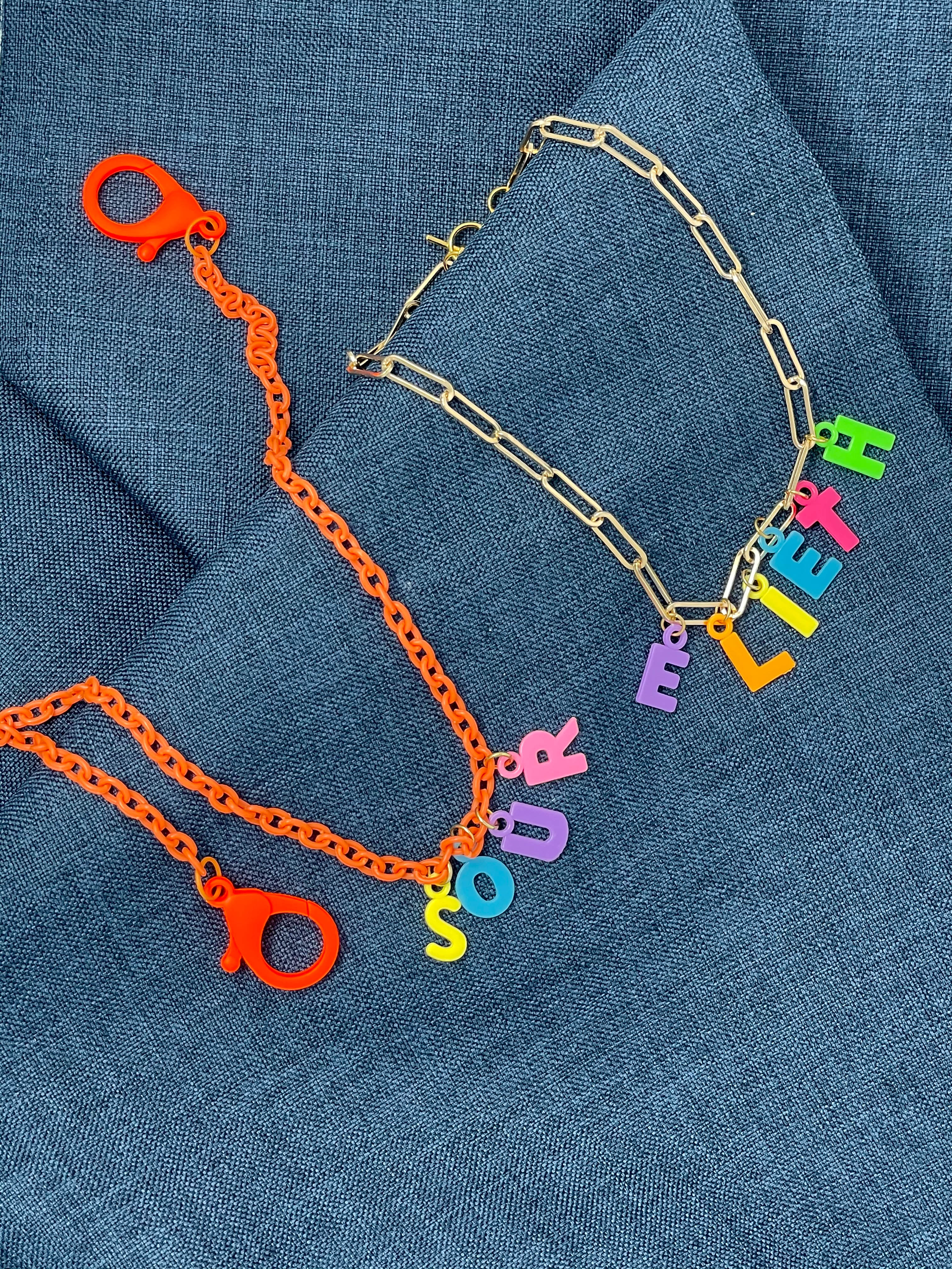 Face Mask Holder with Colorful Chain and Letters - Custom Made