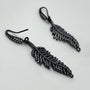 Black Feathers Rhinestoned Hook Earrings