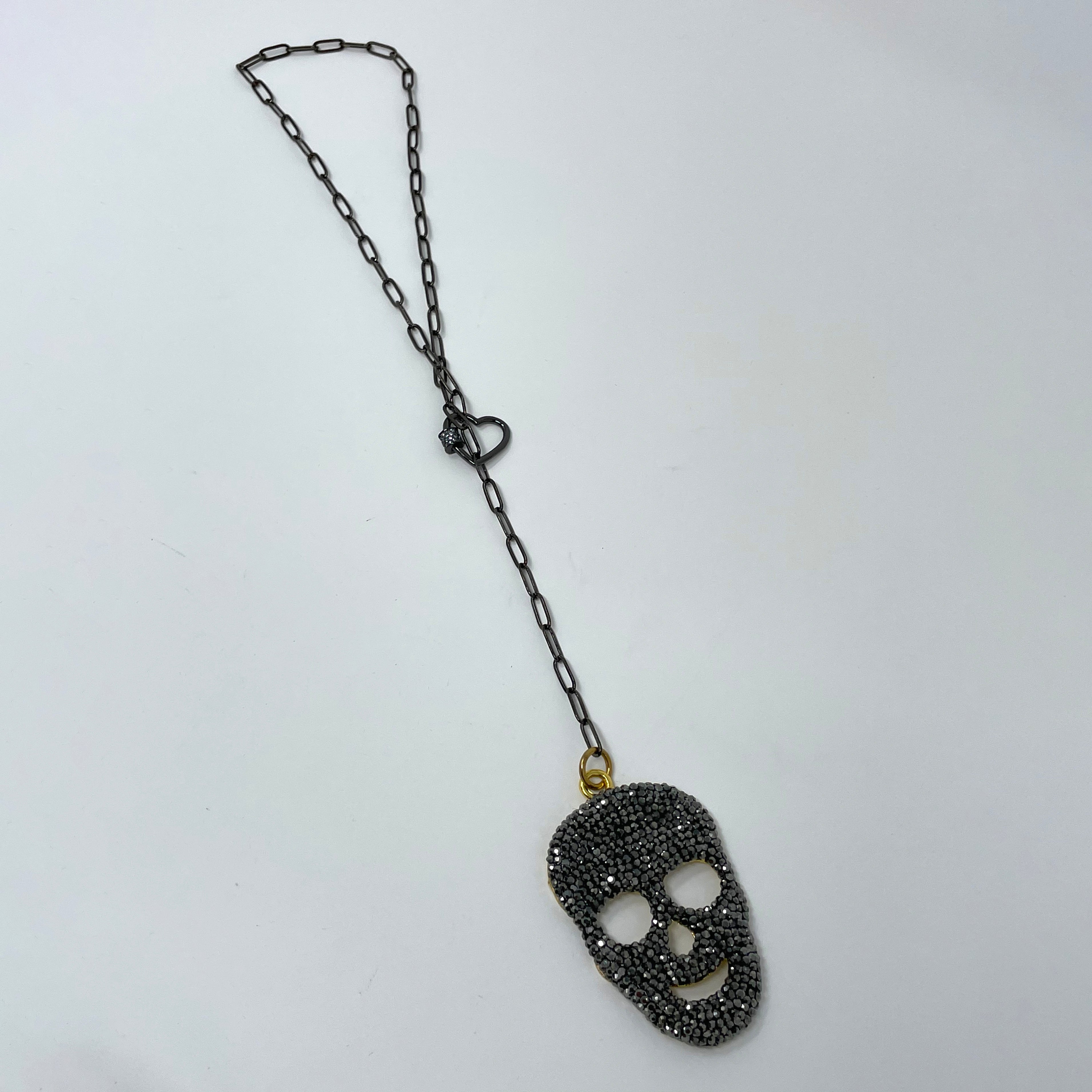 Clip Chain with Black Rhinestoned Skull Pendant - Custom Made