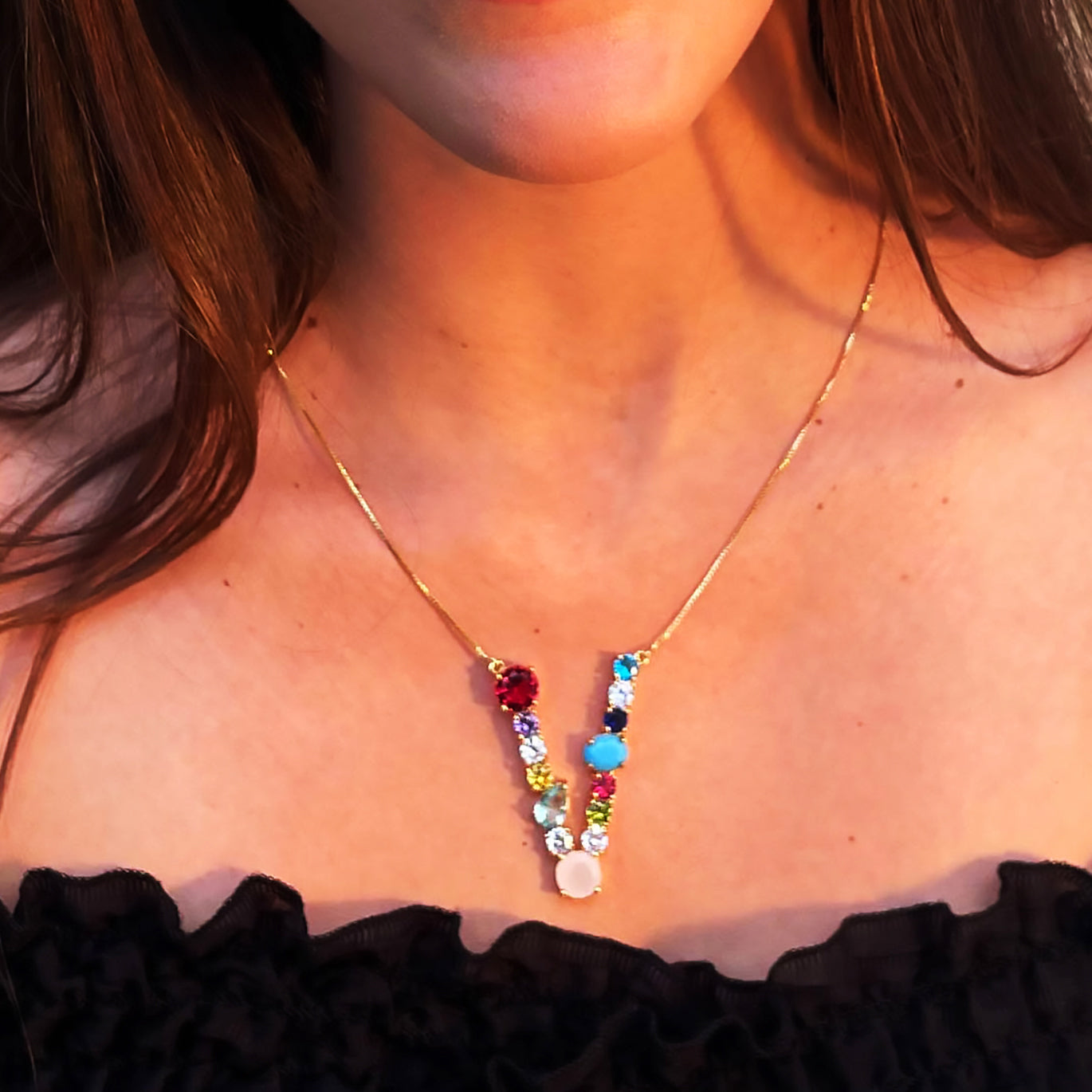 Gems Letter Big - Colorful Rhinestone Necklace
