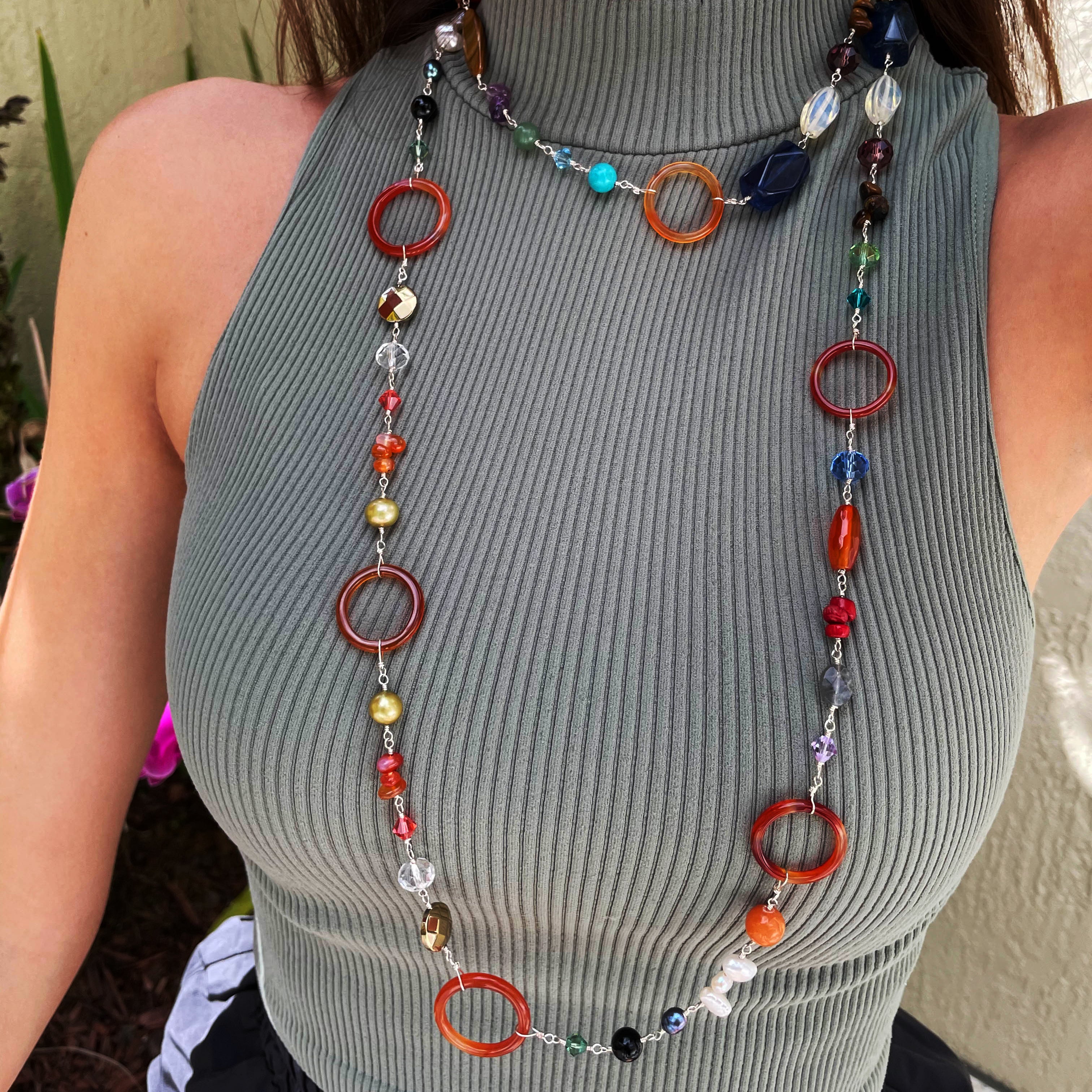 Sorted Colorful Beads and Pearls Necklace - Custom Made